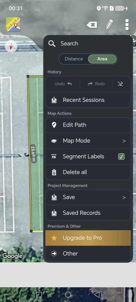 Maps Ruler menu and pro upgrade